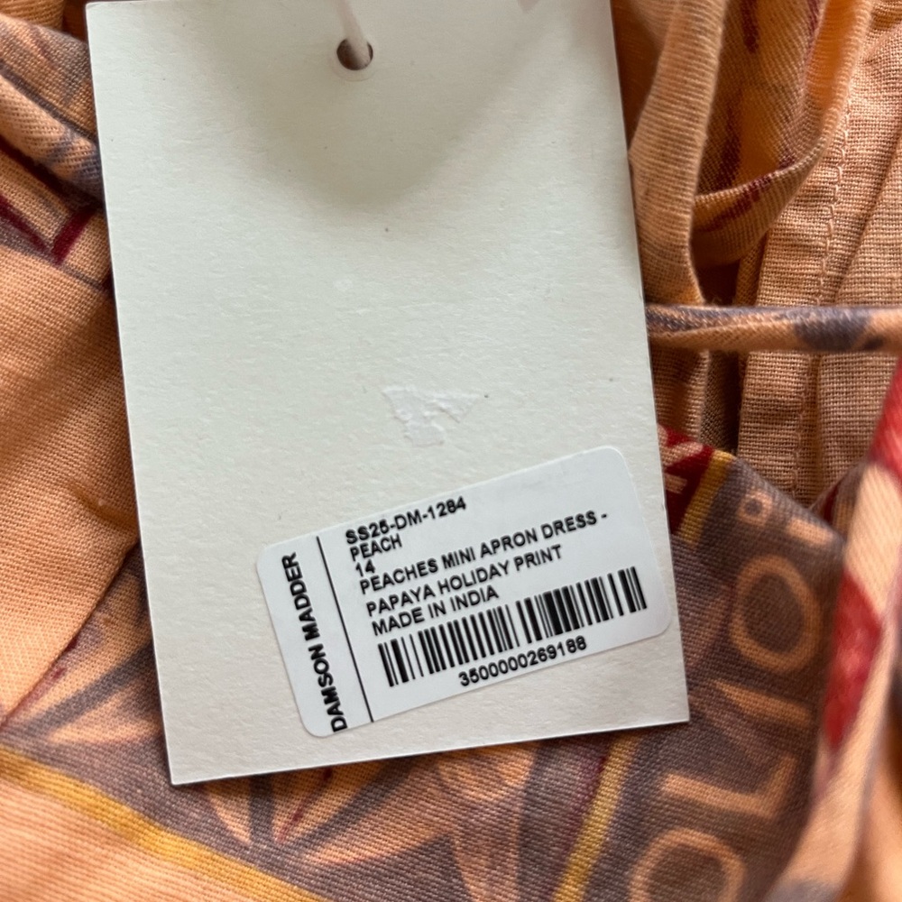 Damson Madder Women's Peaches Mini Apron Dress in Papaya Holiday Print US10 UK14 - Picture 8 of 8